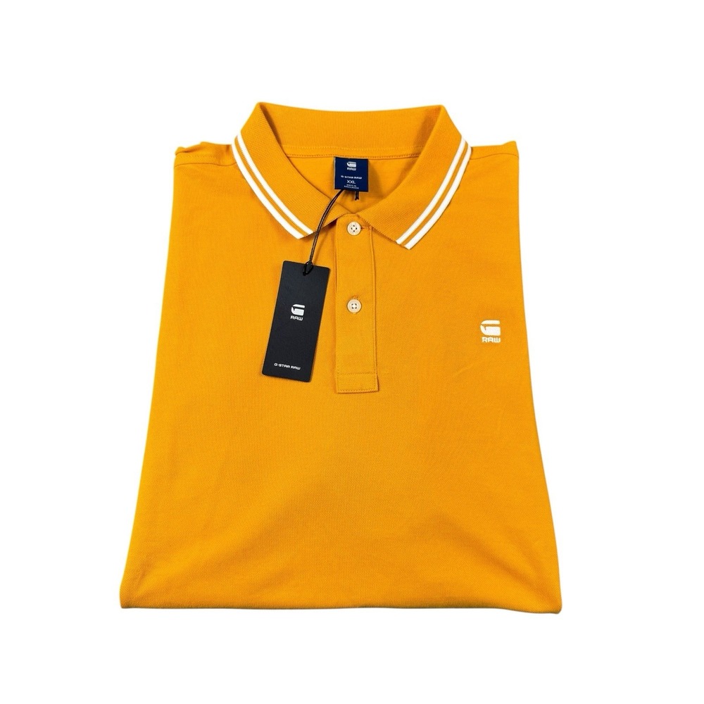 G-Star Raw Dunda Slim Stripe Polo Shirt Gold Yellow Stretch XXL D17127-5864-1213
